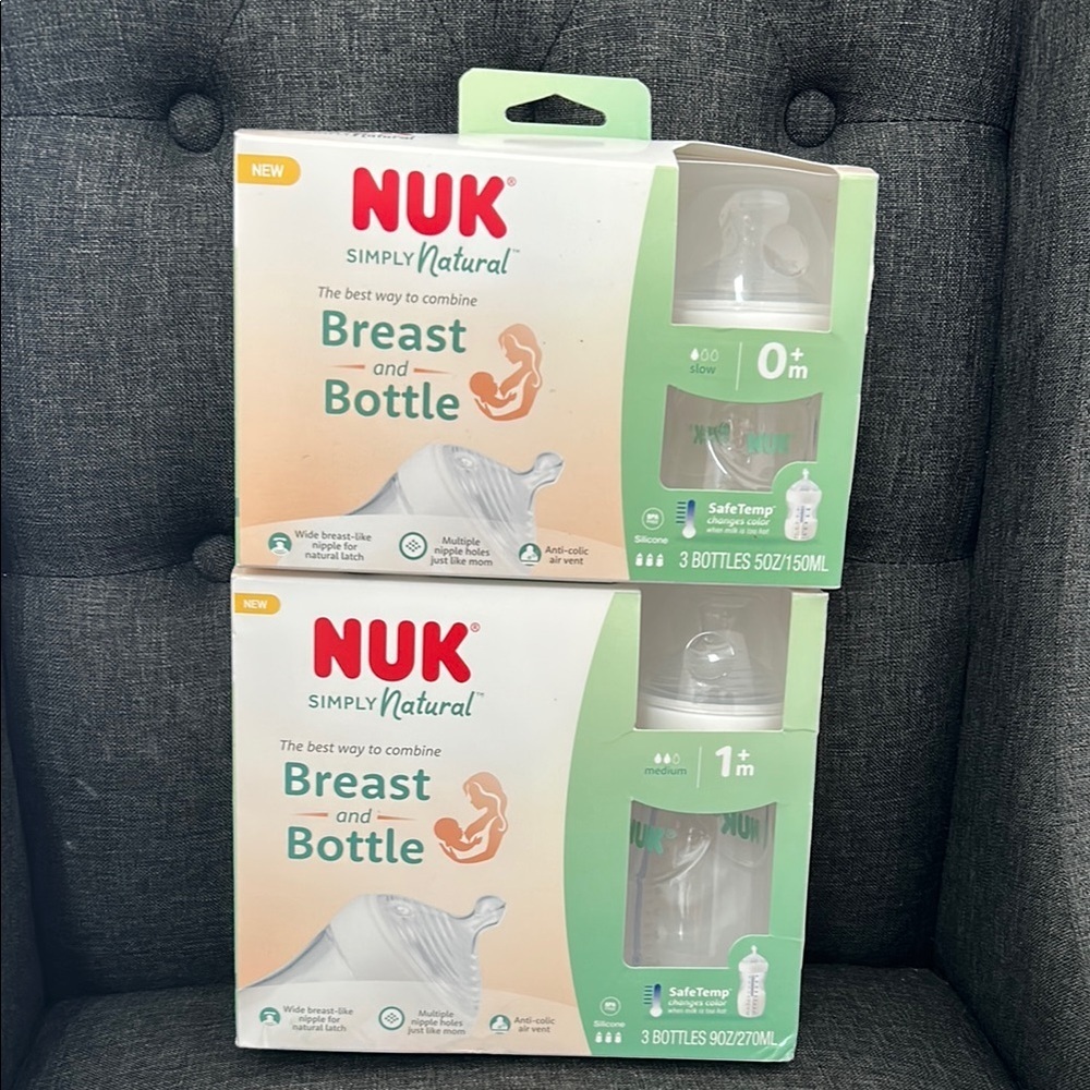 NEW bundle of 6 bottles NUK Simply Natural Breast and Bottle Set 0+
